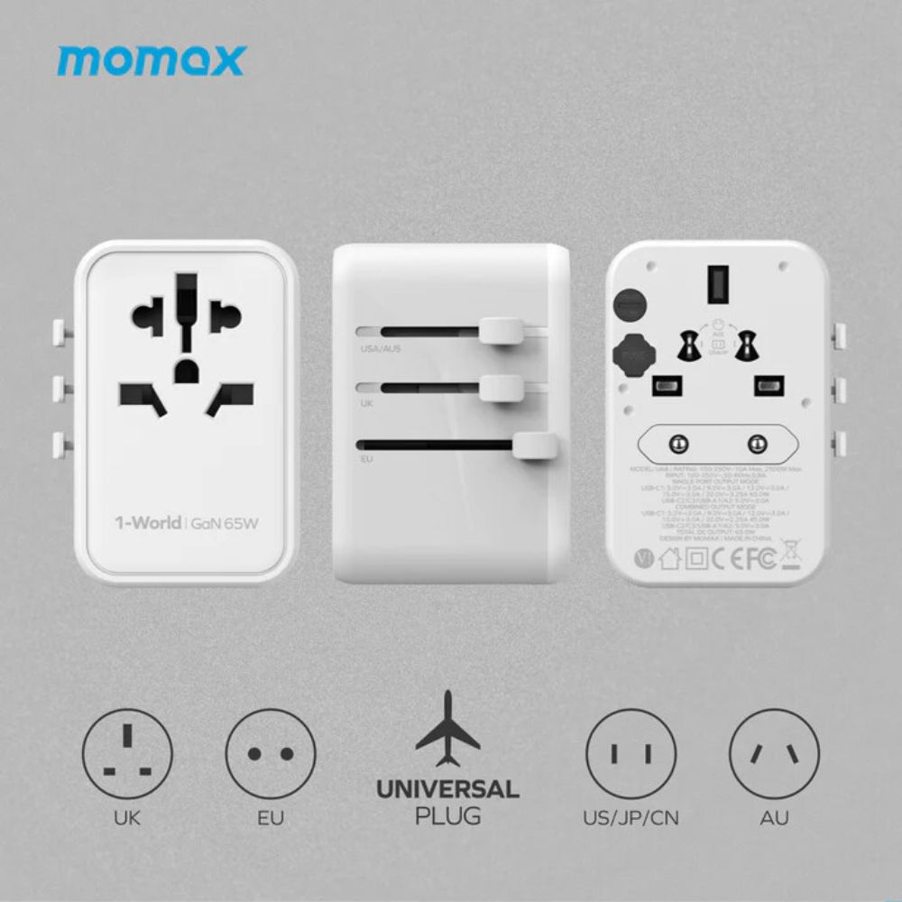 Momax 1-World 65W GaN AC Travel Adaptor (White)