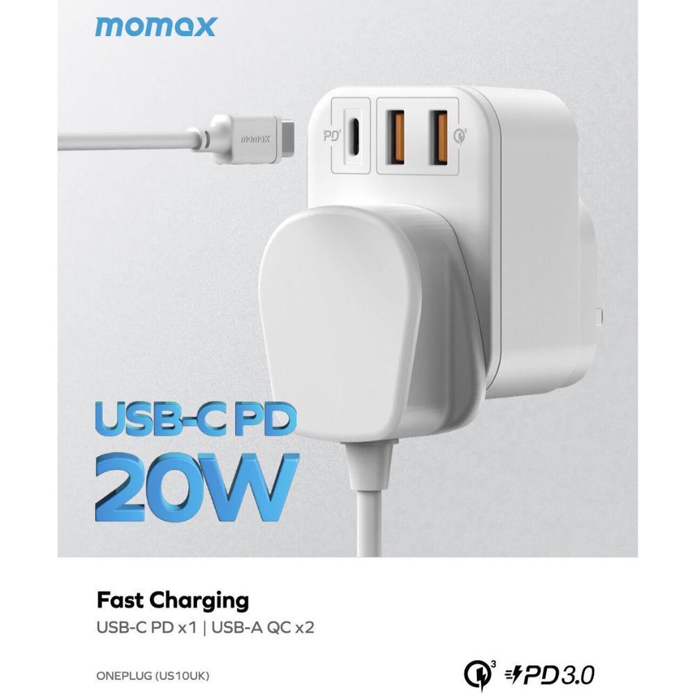 Momax ONEPLUG 1-Outlet Extension Socket With USB (White)
