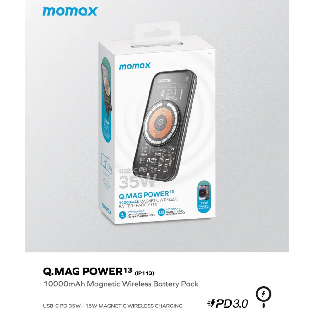 Momax Q.Mag Power 13 PD 35W 10000mAh Magnetic Power Battery Pack
