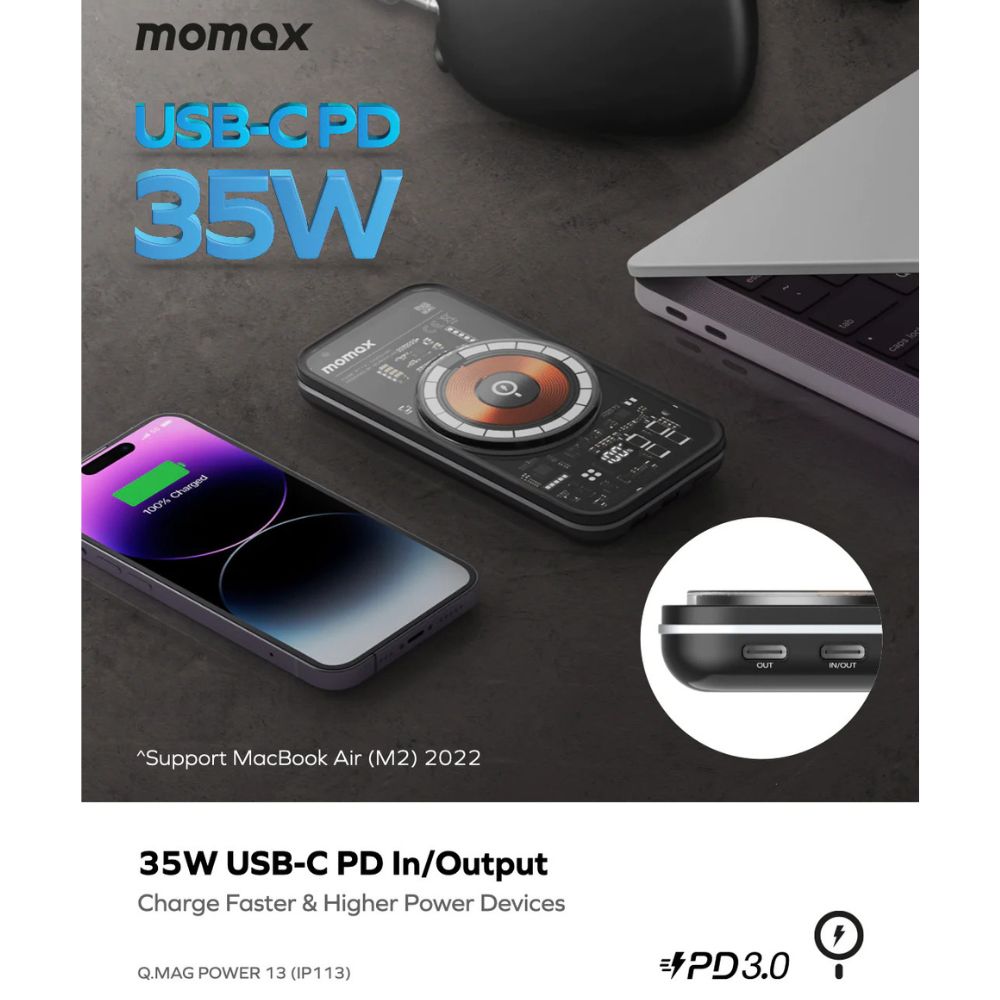 Momax Q.Mag Power 13 PD 35W 10000mAh Magnetic Power Battery Pack