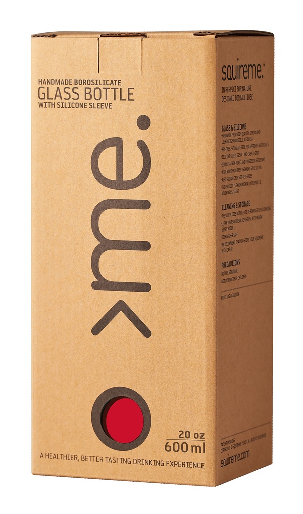 Squireme Y1 Glass Bottle with Silicone Sleeve 600ml (Fire Red)