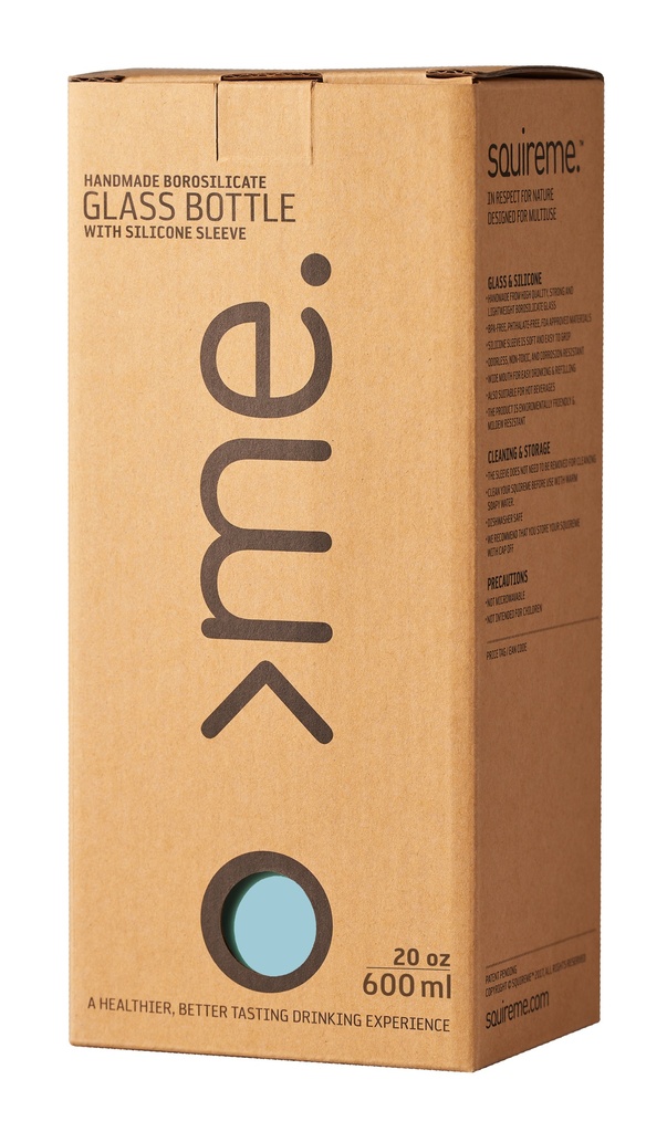 Squireme Y1 Glass Bottle with Silicone Sleeve 600ml (Surf Blue)