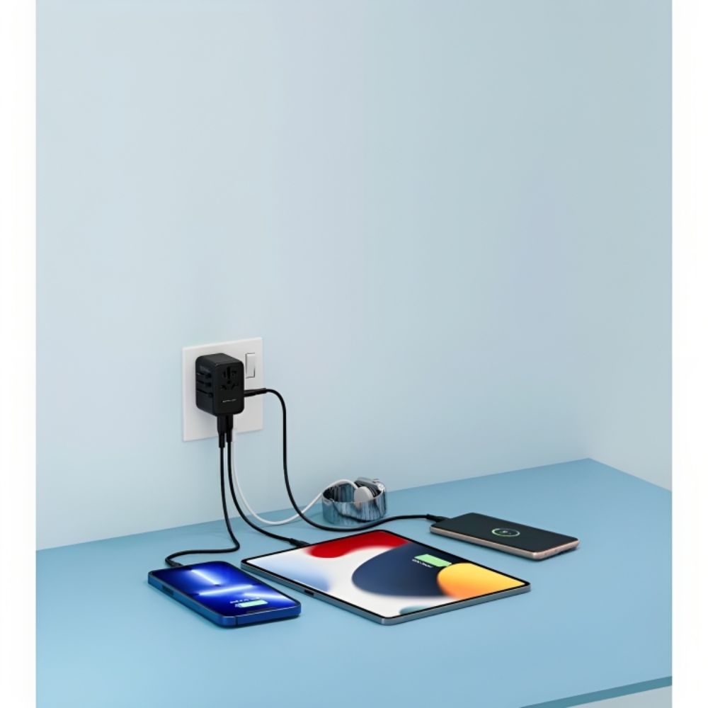 Powerology Universal Multi-Port Travel Adapter with 4 Type-C