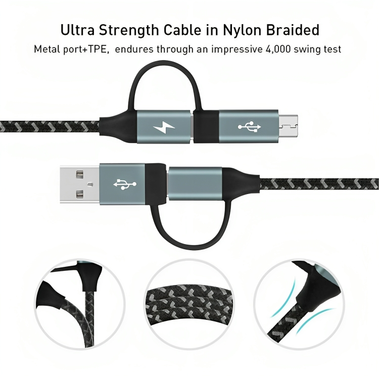 Momax Go Link 4 in 1 Type C to C Micro & USB Cable (Grey)