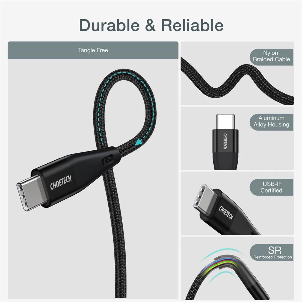 Choetech USB-C to C Cable 1.2m PD 60W (Black)