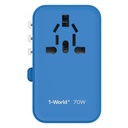 Momax 1-World+ 70W GaN 3-Port w /Built-in USB-C Cable + AC Travel Adaptor (Blue)