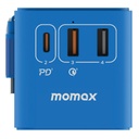 Momax 1-World+ 70W GaN 3-Port w /Built-in USB-C Cable + AC Travel Adaptor (Blue)