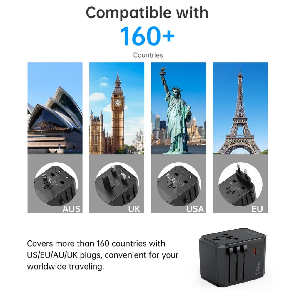 Choetech PD30W C+2A Travel Wall Adapter (Black)