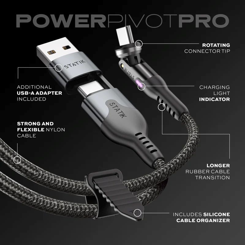 Statik PowerPivot Pro 100w Nylon Braided USB-C to C Cable 3M (Black)