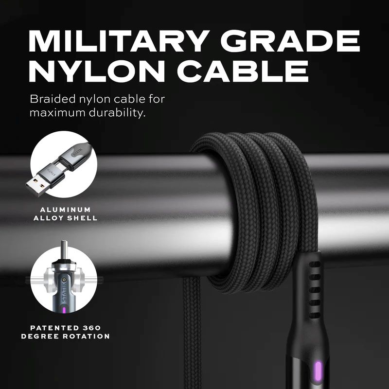 Statik PowerPivot Pro 100w Nylon Braided USB-C to C Cable 1.8M (Black)