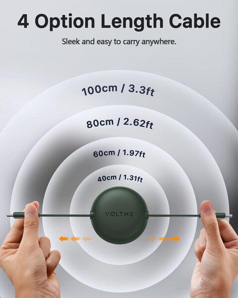 Voltme Powerlink YoYo Cable 5A 1.0M Retractable (Dual-Way Retractable Cable) Type C to Type C (England Green)