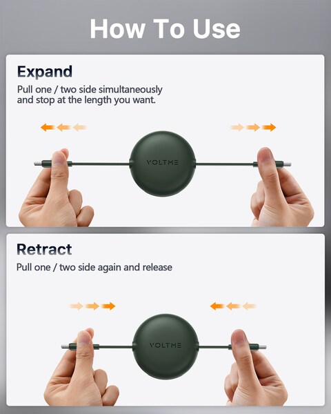 Voltme Powerlink YoYo Cable 5A 1.0M Retractable (Dual-Way Retractable Cable) Type C to Type C (England Green)