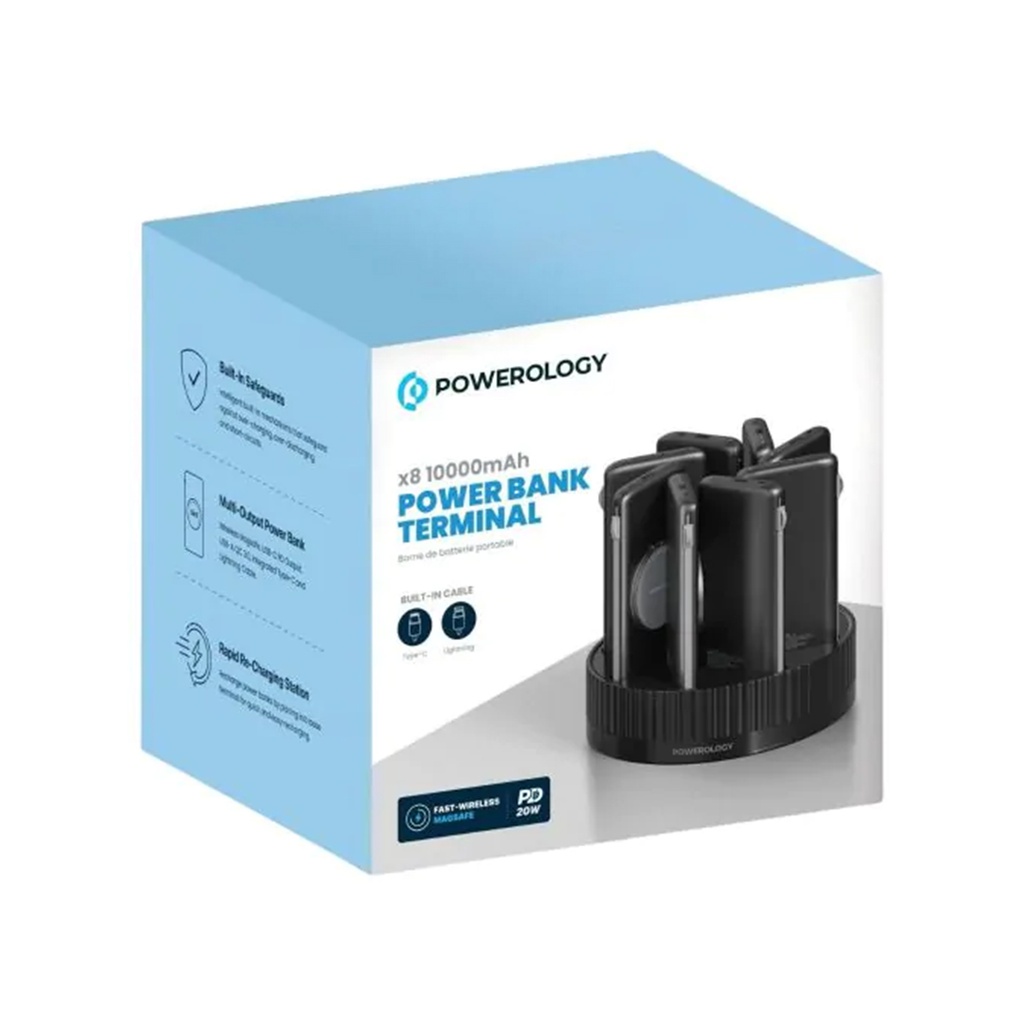 Powerology 8in1 Station 10000mAh PD 120W QC Wireless Power Bank (Black)