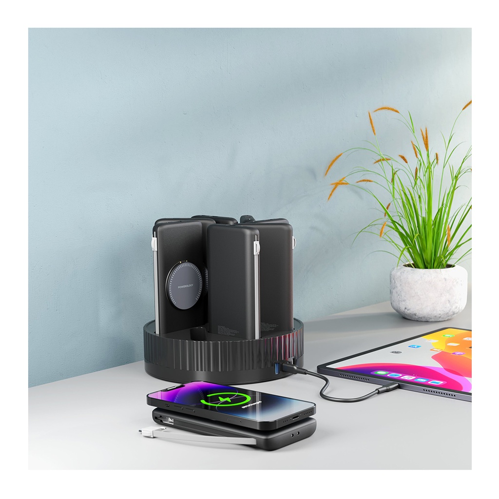 Powerology 8in1 Station 10000mAh PD 120W QC Wireless Power Bank (Black)