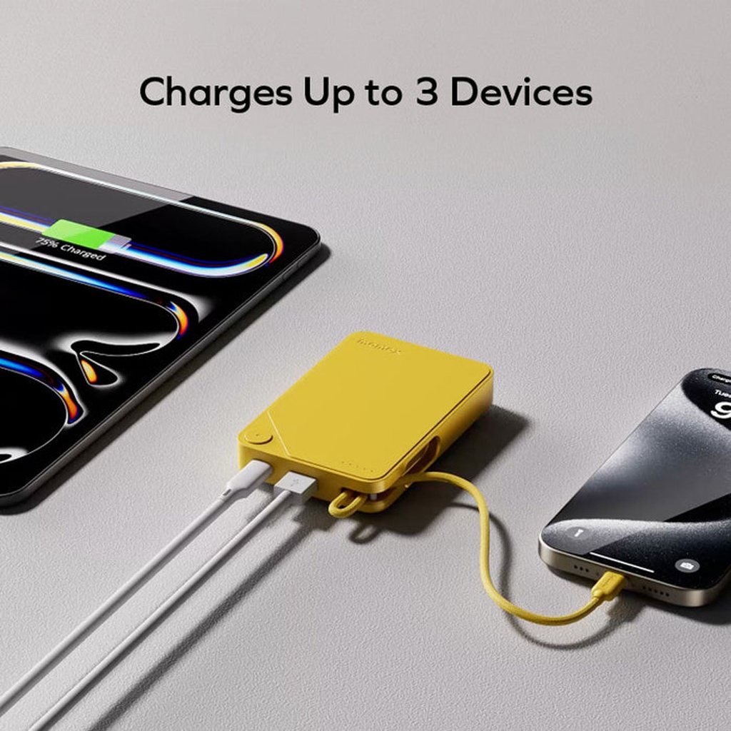 Momax 1-Power X Battery Pack (10000mAh) with Built-in USB-C Cable (Yellow)