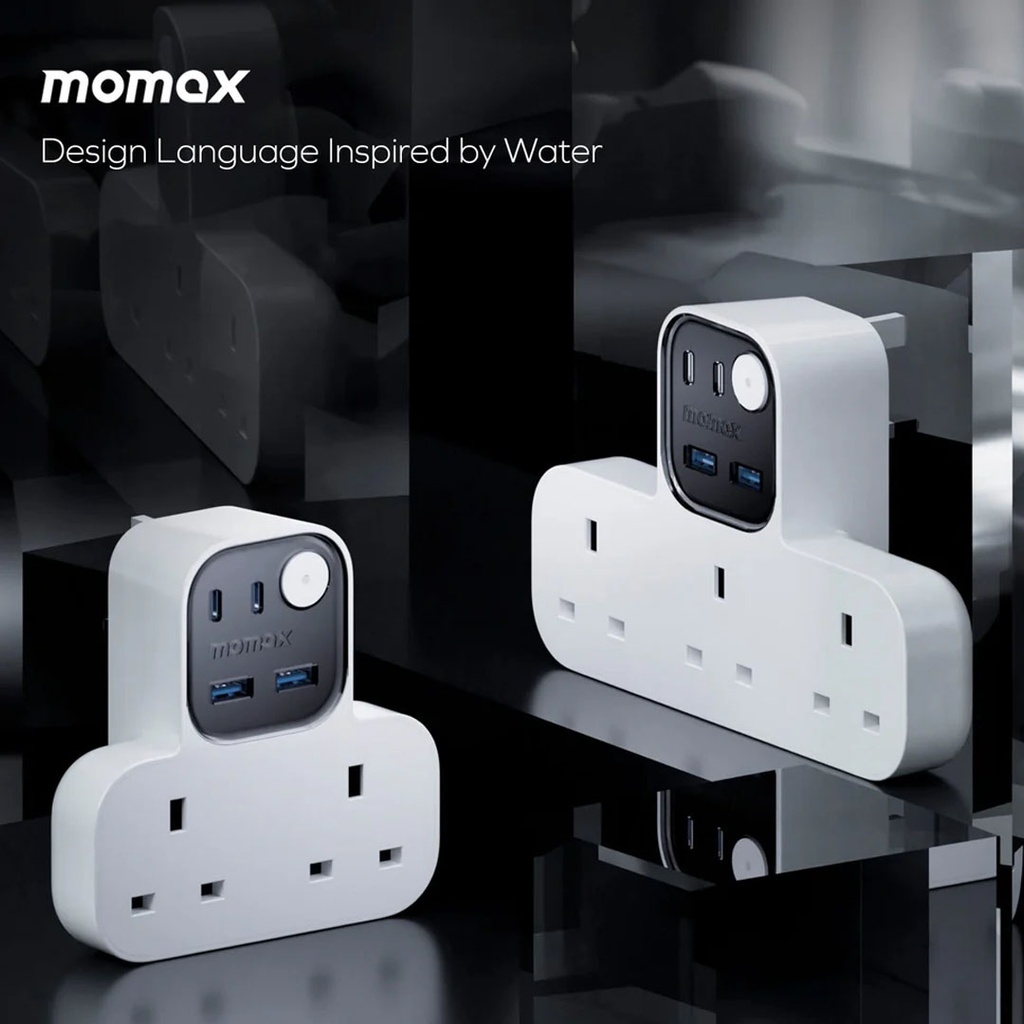 Momax 1-Charge Work Flow T-shaped Extention 2 Socket with USB (White)