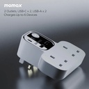 Momax 1-Charge Work Flow T-shaped Extention 2 Socket with USB (White)