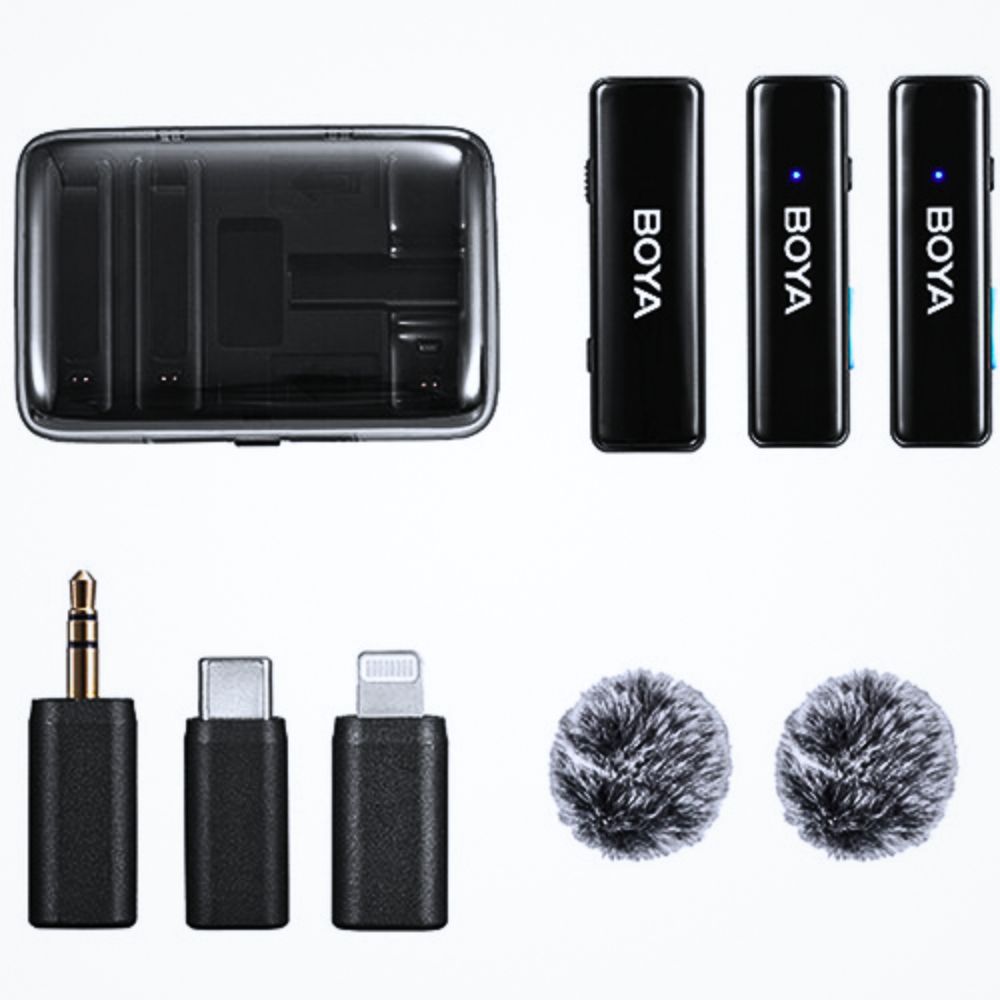 BOYA Microphone w-case with lightning-Type C- 3.5mm connector
