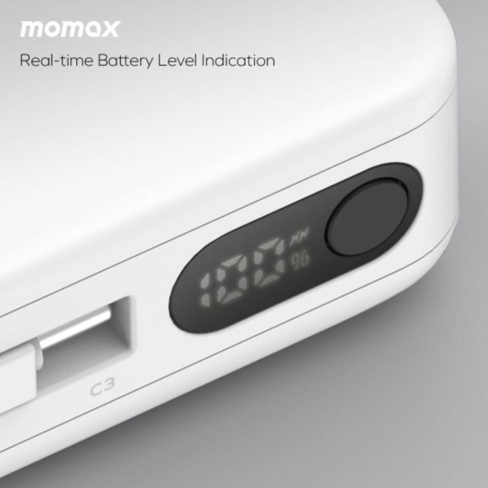 Momax 1-Power Vital+ 10000mAh Battery Pack with Dual Built-in USB-C Cable (White)