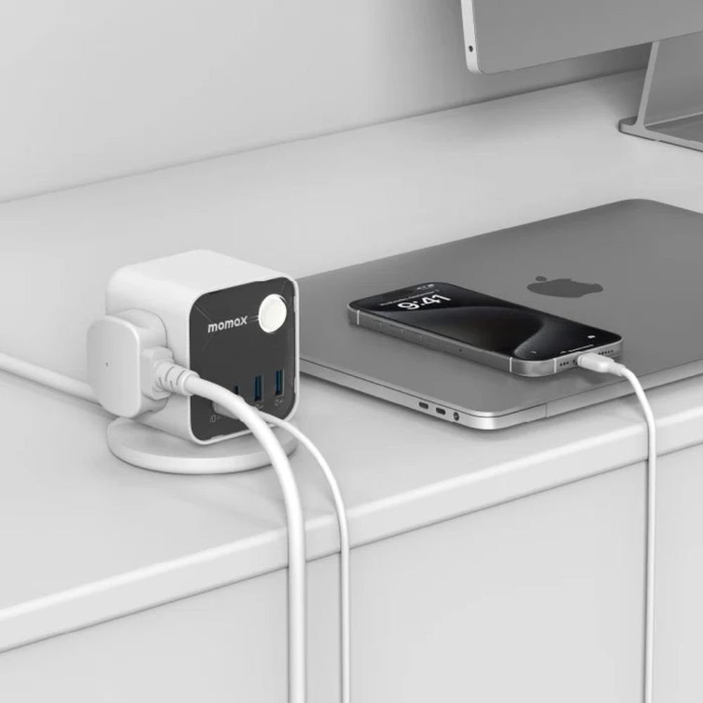 Momax 1-Charge Work Flow 3-Outlet Power Cube with USB (White)