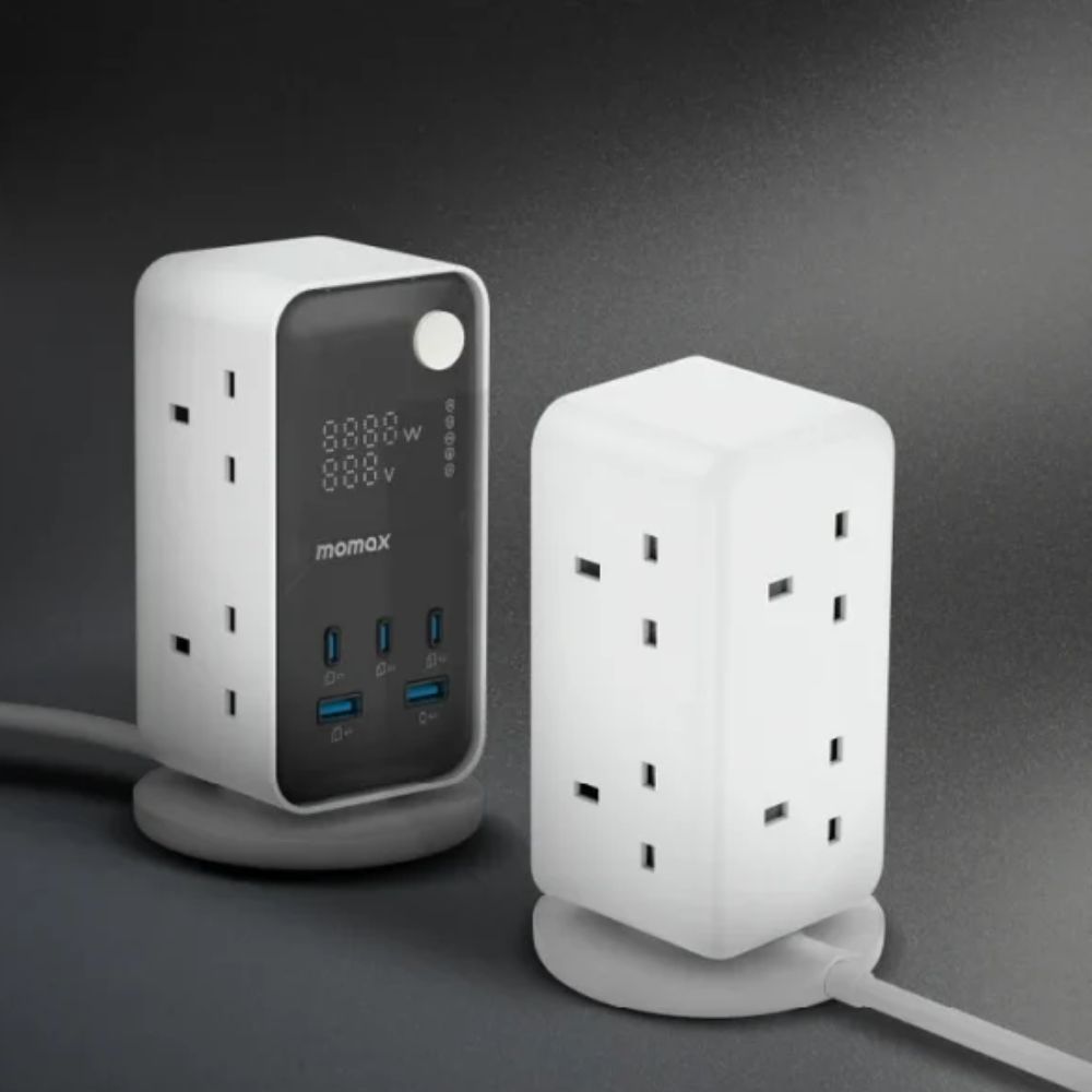 Momax 1-Charge Work Flow 6-Outlet Digital Display Power Tower with USB (White)
