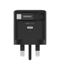 Momax 1-Charge+ 1-Port GaN 35W charger with Retractable USB-C Cable (Black)