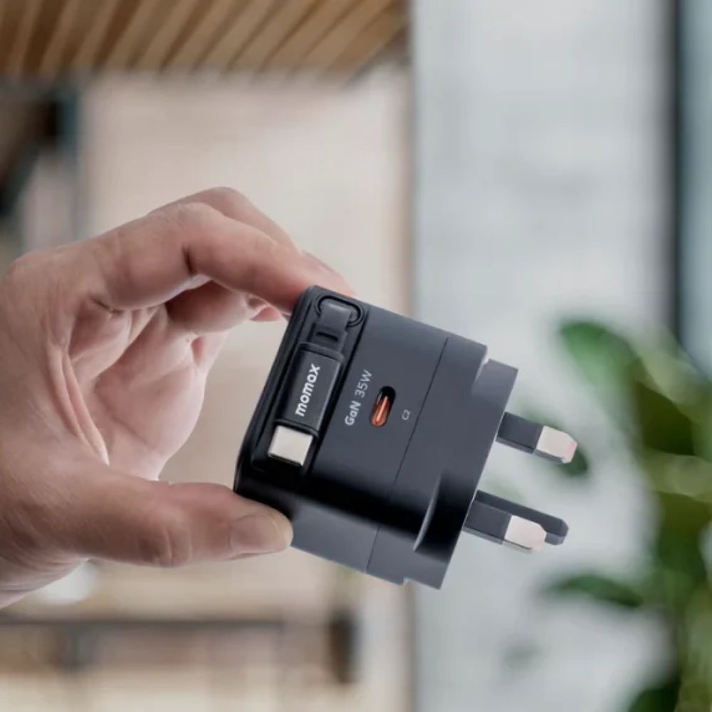 Momax 1-Charge+ 1-Port GaN 35W charger with Retractable USB-C Cable (Black)