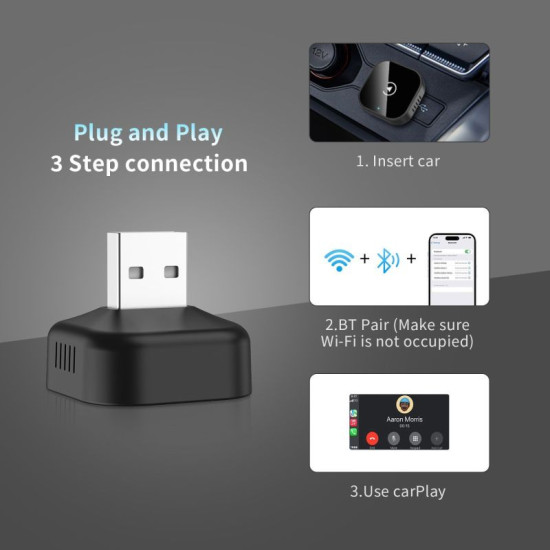 CarPlay 2 in 1 Wired To Wireless Auto Dongle USB-A to USB-C