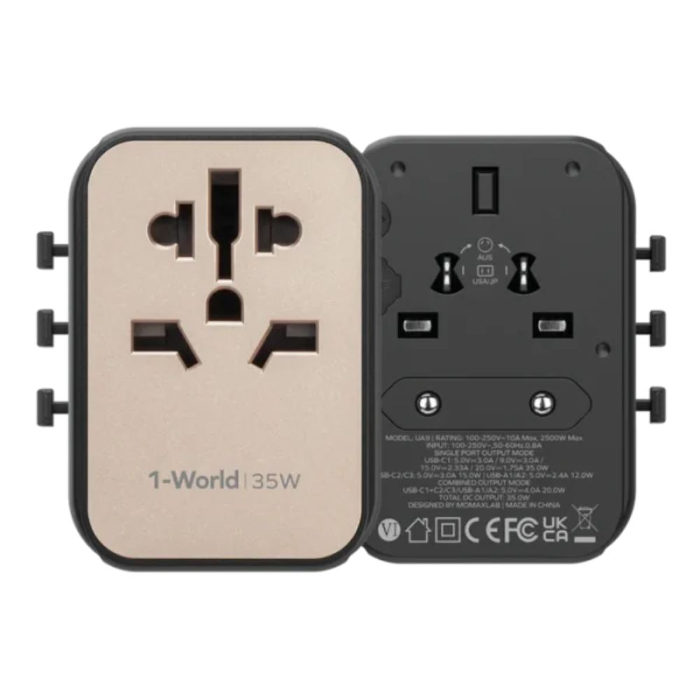 Momax 1-World2 100W 4-Port USB-C Dual AC Travel Adaptor (Titanium)