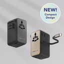 Momax 1-World2+ 100W 4-Port Dual AC Travel Adaptor with Built-in retractable Cable (Titanium)