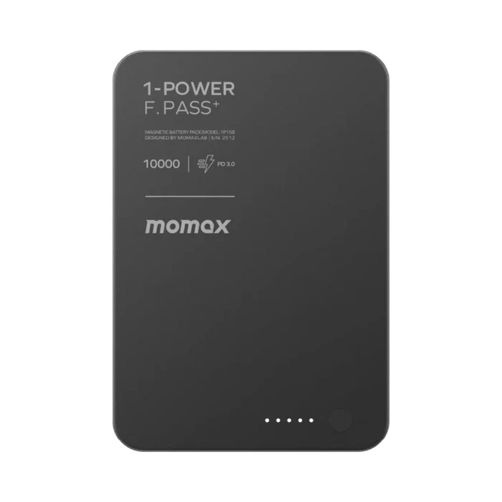 Momax 1-Power F.Pass+ 10000mAh Battery Pack with Built-in Cable and Magnetic attachment (Black)