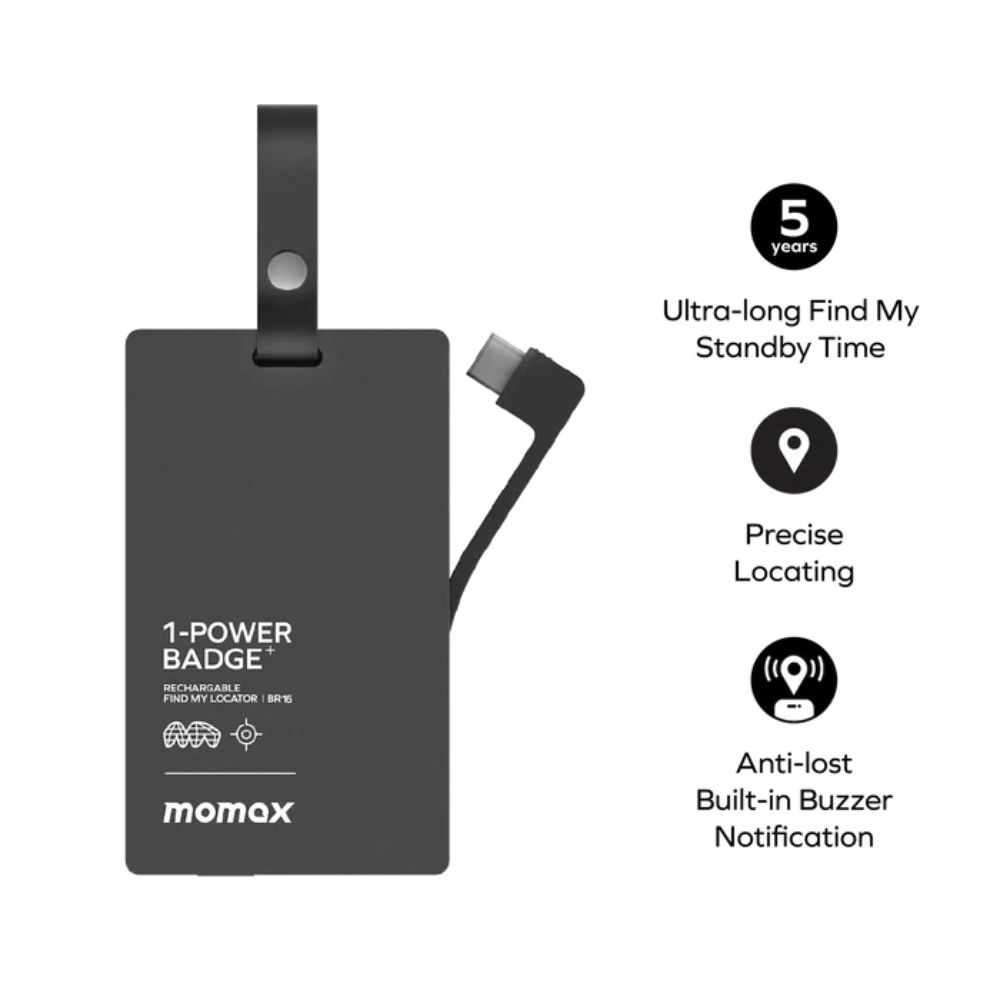 Momax 1Power Badge+ Rechargeable Battery With FIND MY Locator (Black)