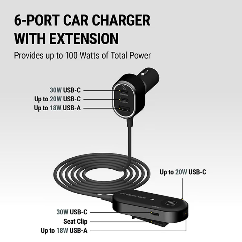 Scosche PowerVolt 100W Travel Car Charging Hub 6 Port