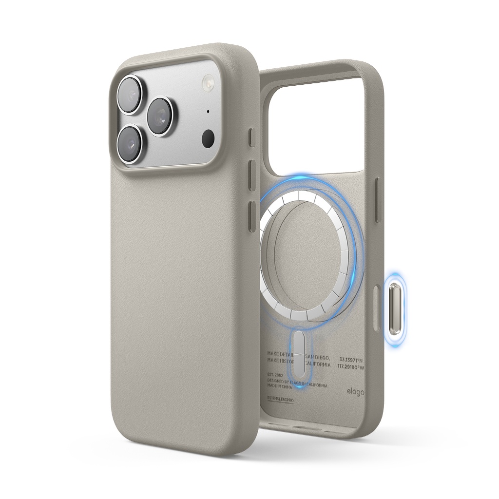Elago Magnetic Leather Case for iPhone 17 Pro (Light Grey)
