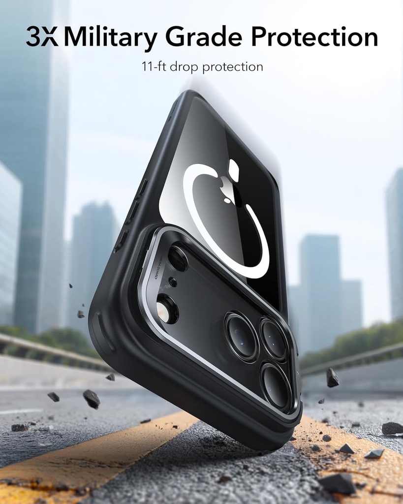 ESR HaloLock Classic Hybrid Case with Stash Stand for iPhone 17 Pro (Clear Black)