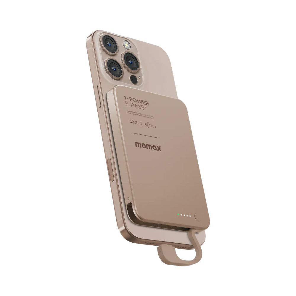 Momax 1-Power F.Pass+ 5000mAh Battery Pack with Built-in Cable and Magnetic attachment (Desert Titanium))