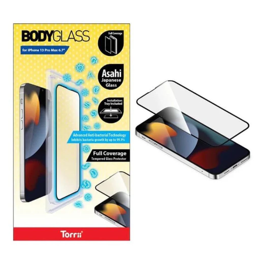 Torrii Bodyglass Anti-Bacterial Screen Protector For iPhone 13 Pro Max (Full Coverage Black)