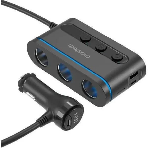 Choetech 3-in-1 Car Cigarette Lighter Charger (Black)