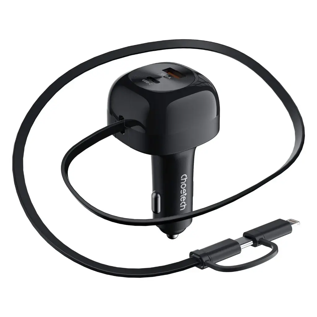 Choetech 75W Retractable Cable Car Charger (Black)