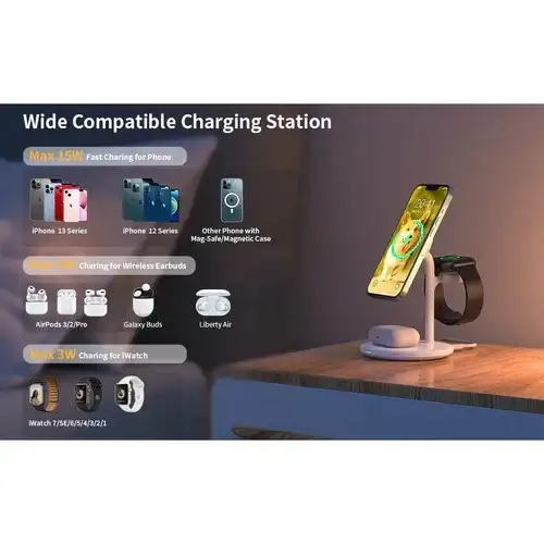 Choetech 15W 3-in-1 Magnetic Wireless Charging Stand (White)