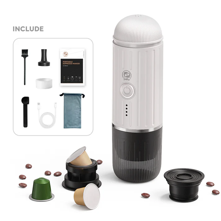 iCafilas 2-in-1 Portable Espresso Maker with Heating (White)