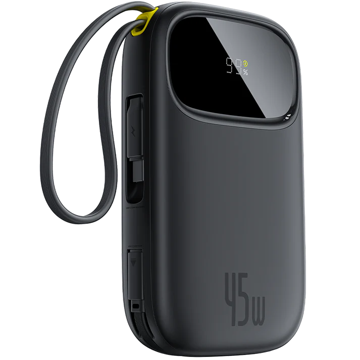Baseus EnerFill FC31 Qpow3 Digital Display Power Bank with 2 Built-in USB-C Cables 20000mAh 45W (Cosmic Black)