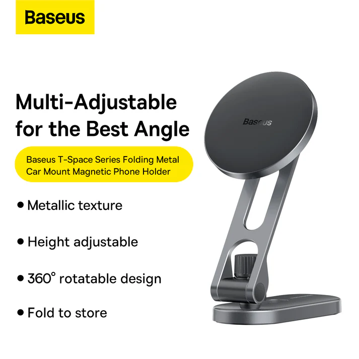 Baseus T-Space Series Folding Metal Car Mount Magnetic Phone Holder (Frost Silver)