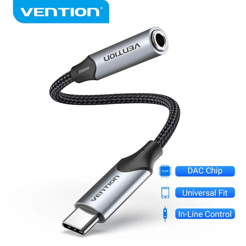Vention USB-C to 3.5MM Earphone Jack with DAC Adapter 0.1M (Black)