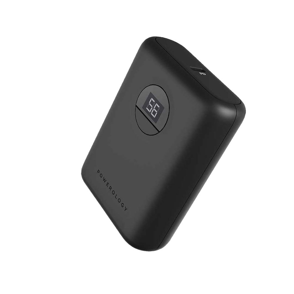 Powerology 10000mAh Ultra-Compact Power Bank 20W PD & QC3.0 USB-A and USB-C (Black)