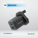Powerology Dual Port Super Compact Quick Charger With USB-C To USB-C Cable 1.2M (Black)