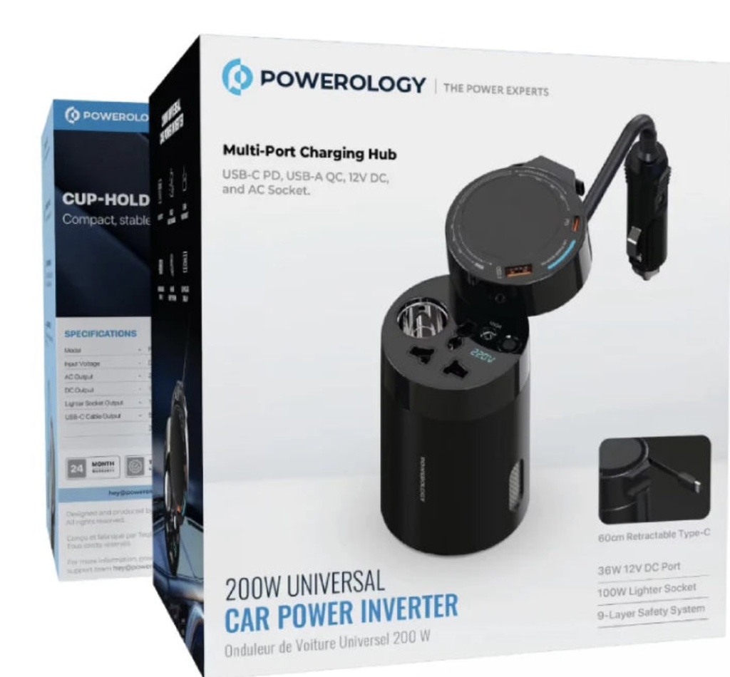 Powerology 200W Universal Car Power Inverter (Black)