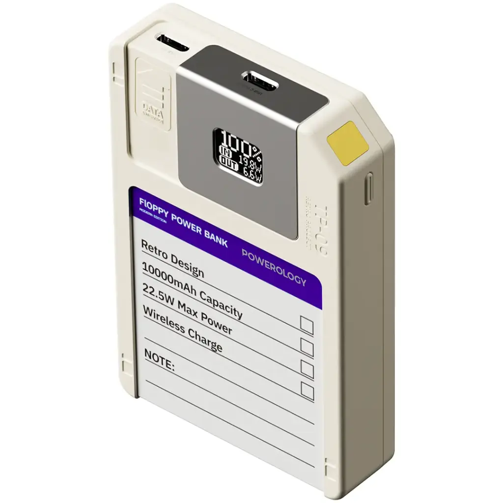 Powerology Floppydisk Retro 64GB MagSafe Power Bank 10000mAh (White)