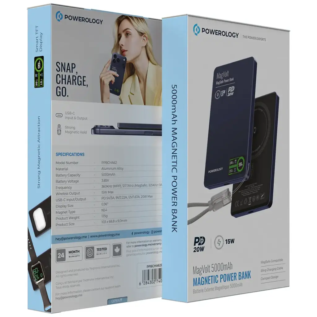 Powerology MagVolt Magnetic Power Bank 5000mAh (Blue)