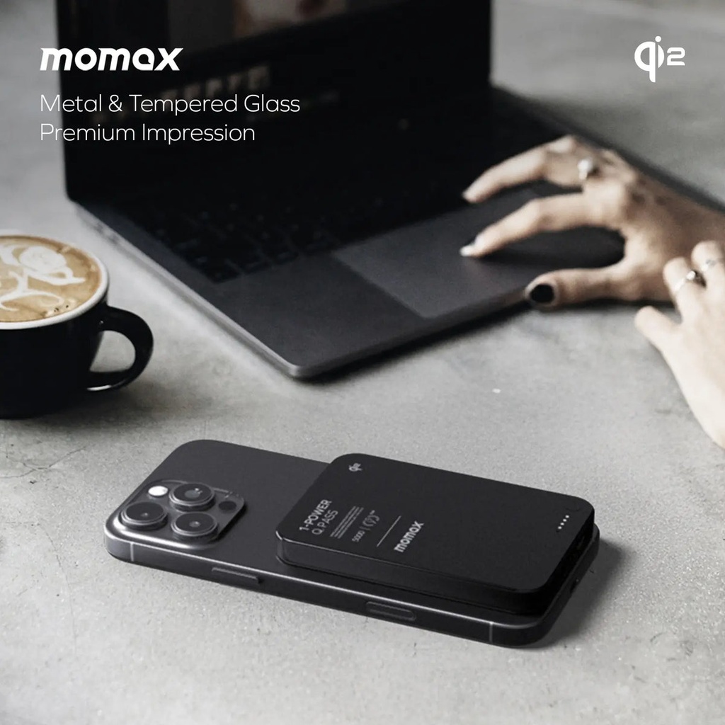 Momax 1-Power Q.Pass 5000mAh Qi2 Magnetic Wireless Battery Pack (Black)